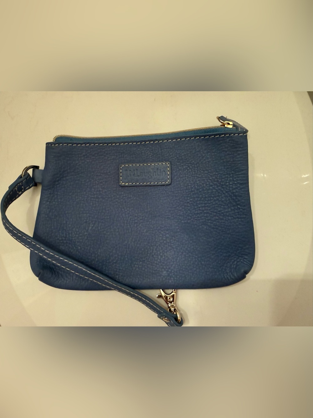 J. McLaughlin Blue Pebbled Leather Wristlet